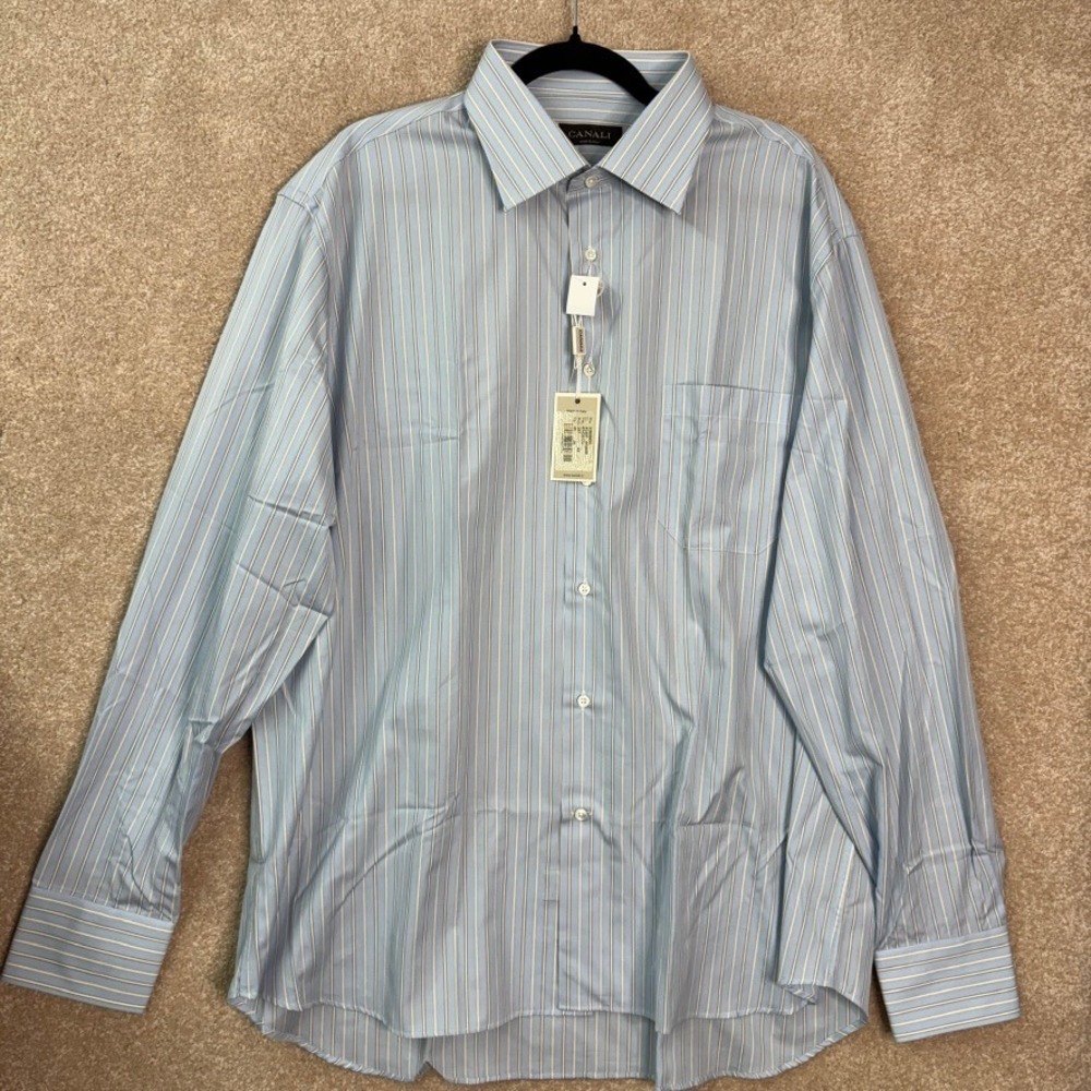 NWT CANALI Dress Shirt Men's 18 EU 46 XL Long Sleeve Italian Luxury Business